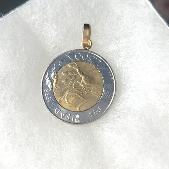 SoMILOR 14K & STERLING SILVER OLD VINTAGE ITALY COIN ITALIANA REPVBBLICA PENDANT - Picture 4 of 6